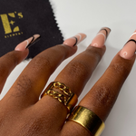 18k gold stainless steel rings worn on the middle and index finger. Double Band Stackable Ring (Upgraded) by E's Element.