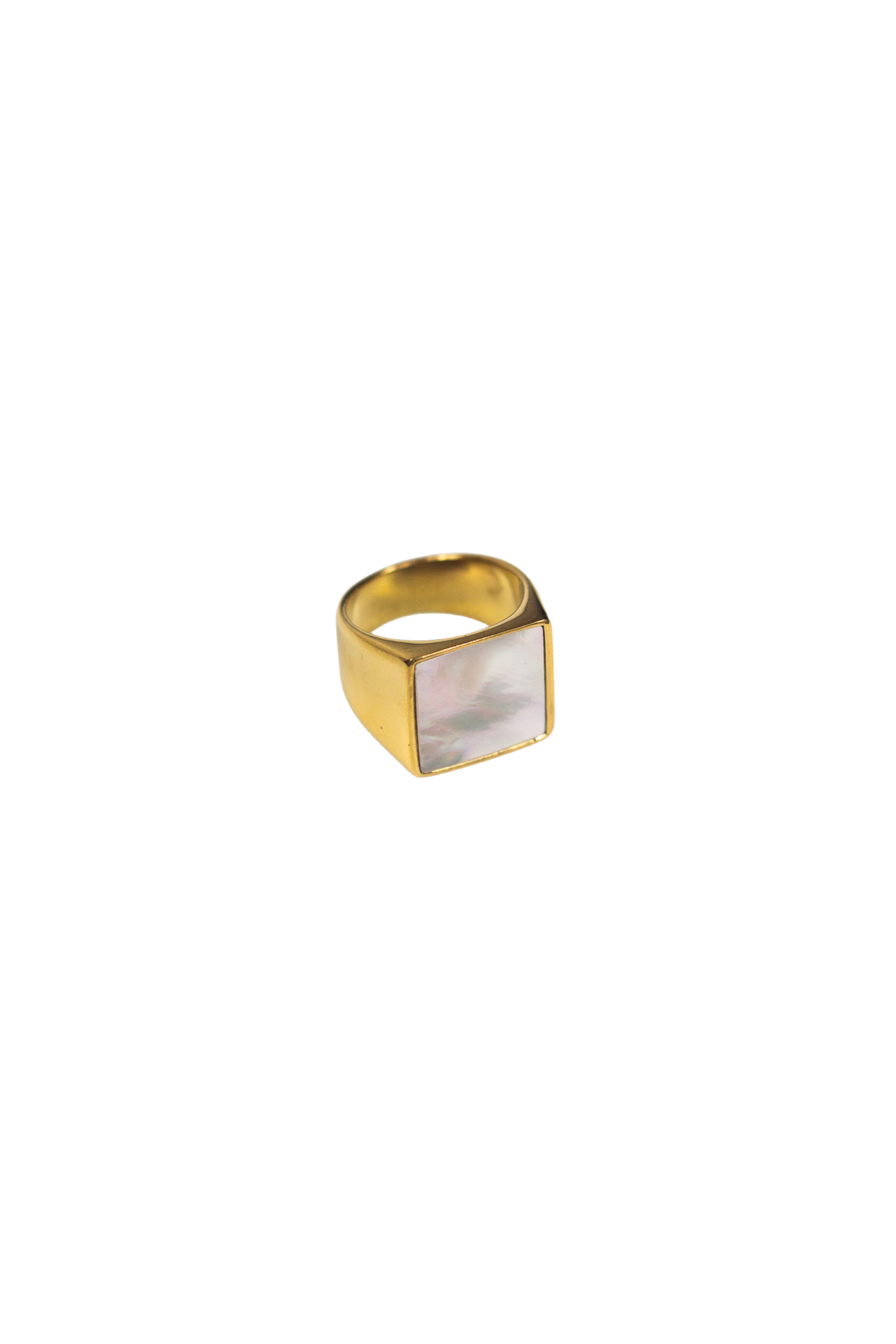 18k gold ring. The ring has a shell attached. Shell Signet Ring by E's Element.