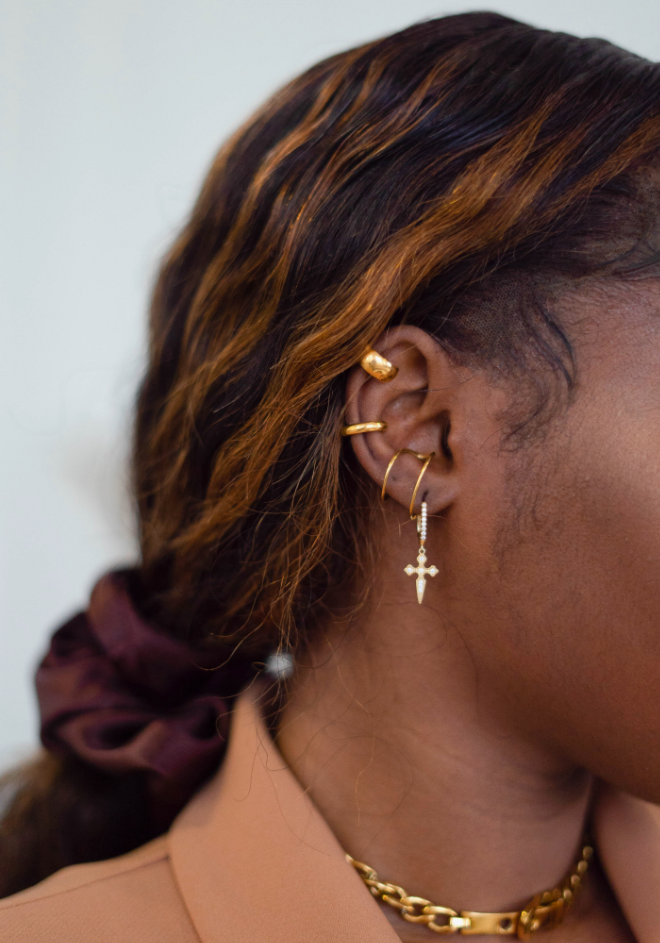E's Element | Cross Cubic Zirconia Huggies | Ellina Ear Cuffs
