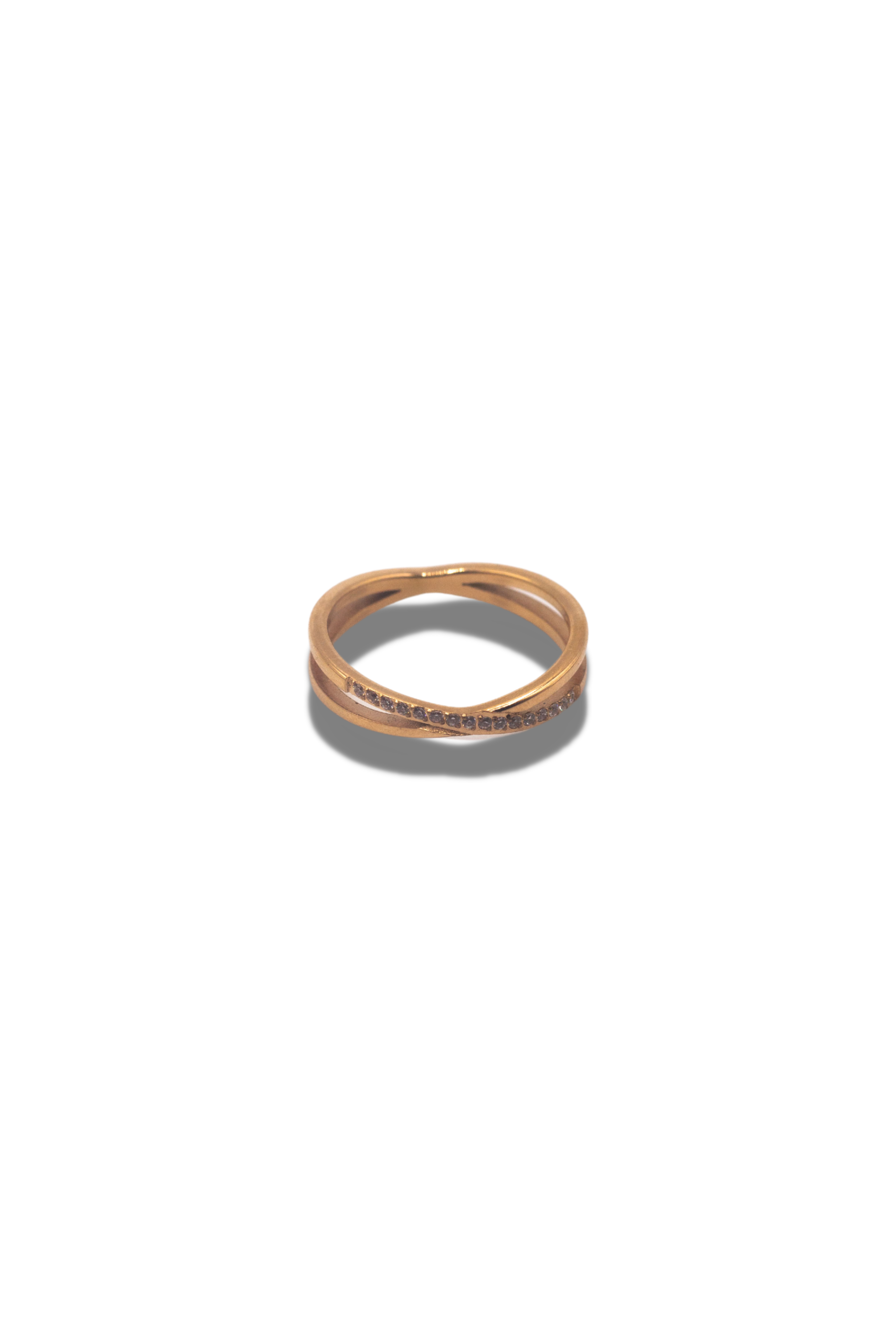 18k rose-gold stainless steel ring. Criss Cross Cubic Zirconia Ring by E's Element.