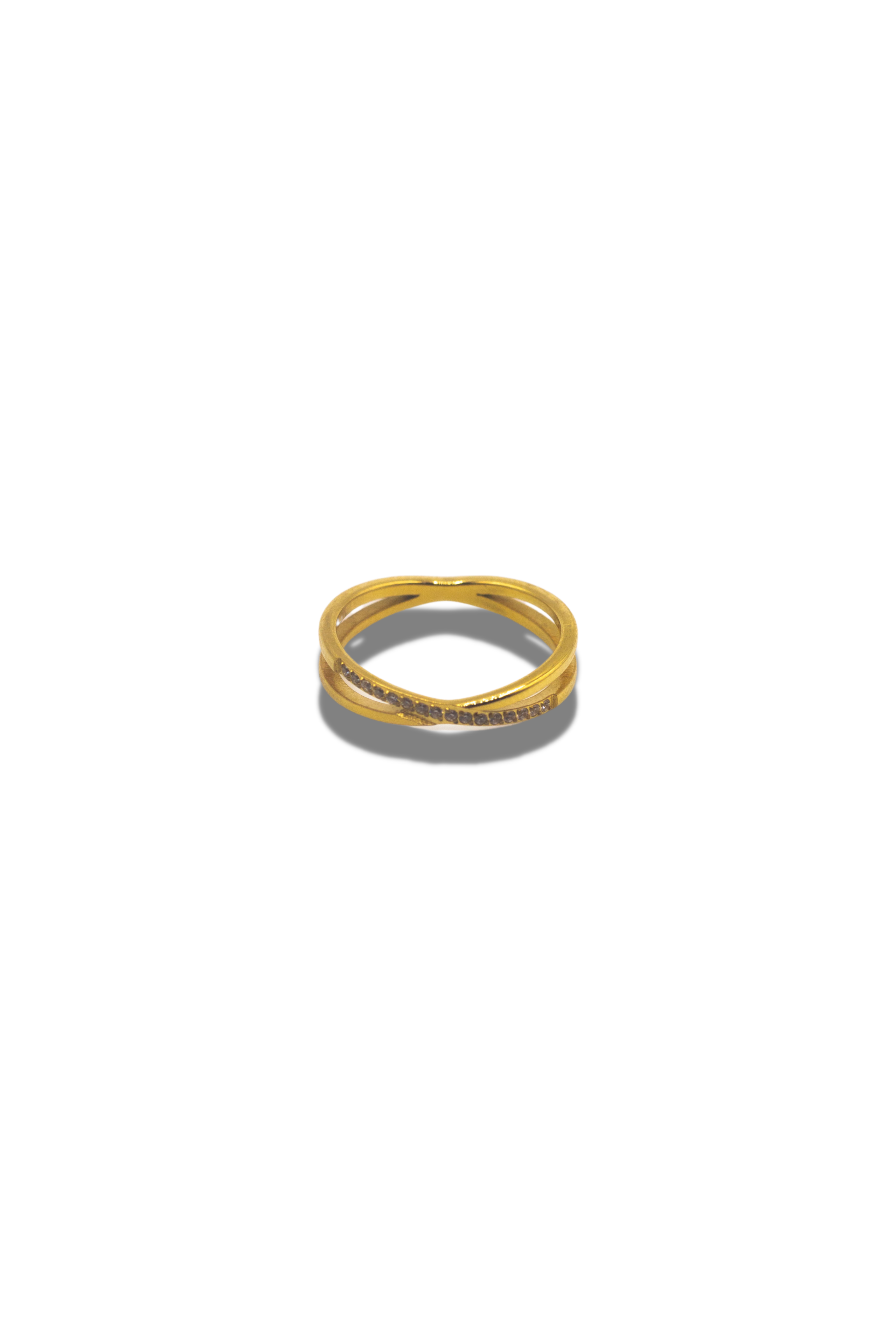 18k gold stainless steel ring. Criss Cross Cubic Zirconia Ring by E's Element.