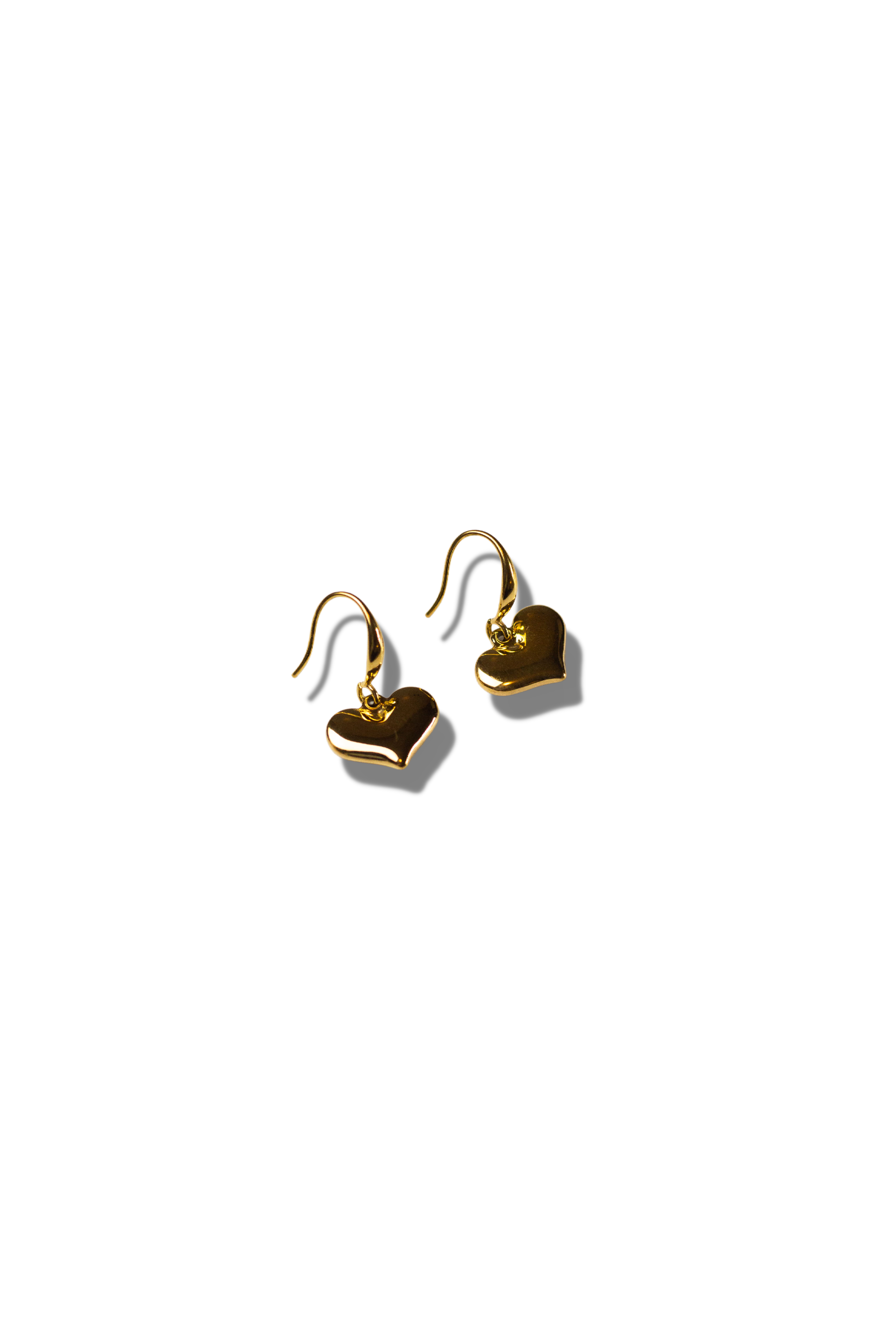18k gold solid heart drop earrings. Ella Drop Hook Heart Earring by E's Element.