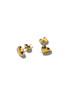 18k gold heart shaped stud earrings. Ella's Element Dainty Heart Studs by E's Element.