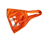Bright orange reusable face mask. The mask is imprinted with the E's Element logo in white. Burnt Orange Face Mask by E's Element.
