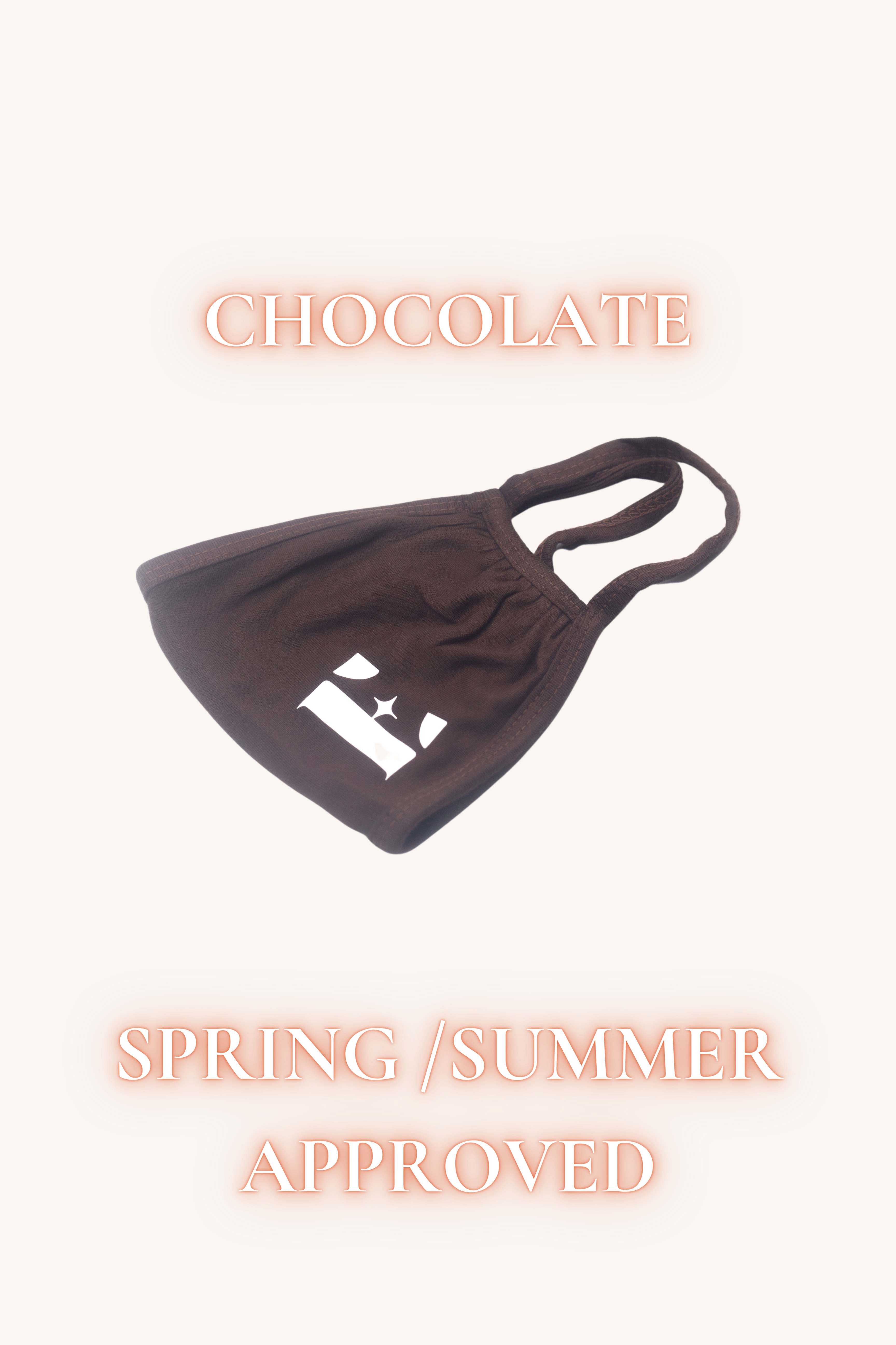 Dark brown face mask with the E's Element logo imprinted in white. Above the mask is the word "CINNAMON". Below the mask are the words, "SPRING/SUMMER APPROVED". Reusable Masks (5 Piece) by E's Element.