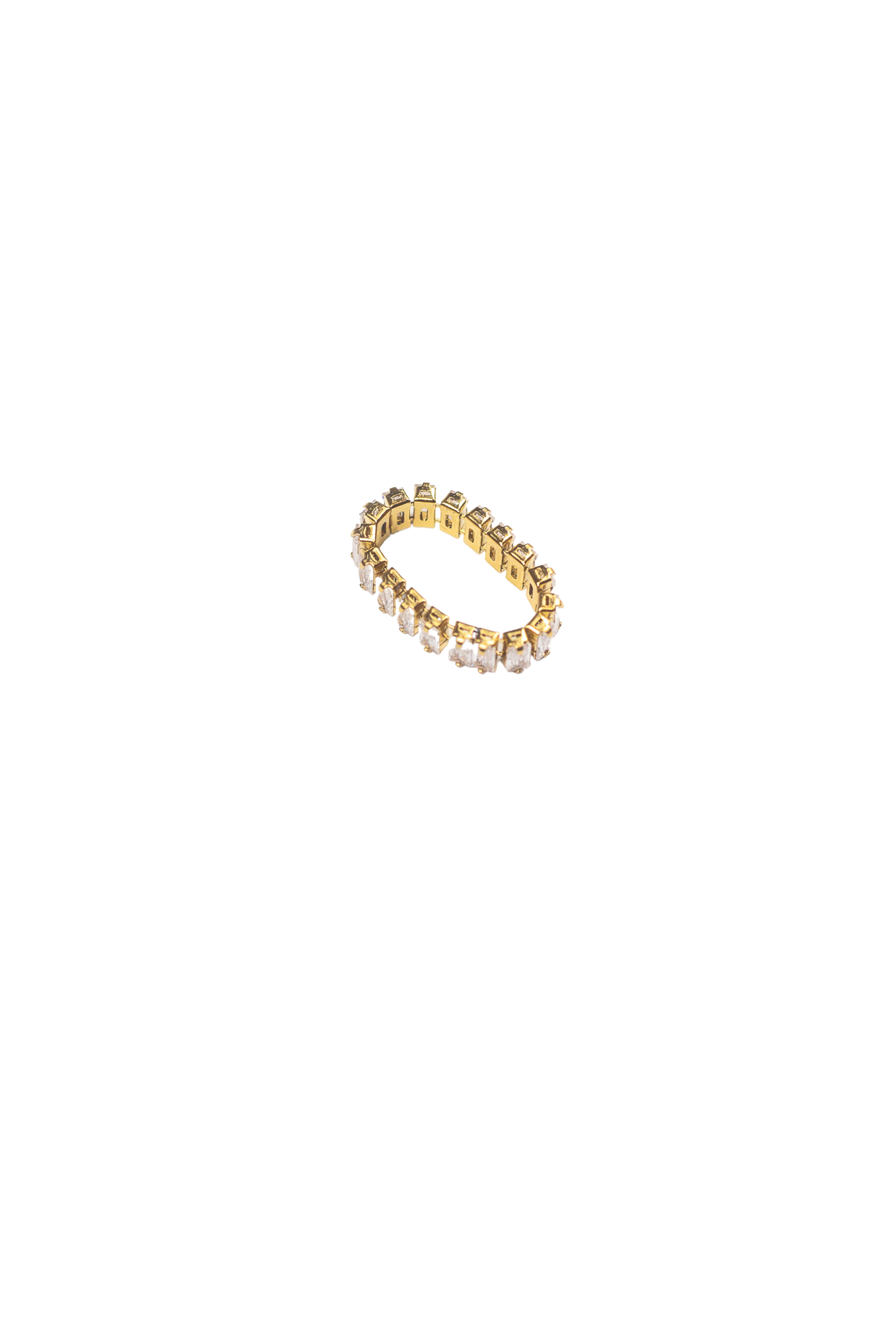 18k gold ring with white baguettes. Ella Tennis Ring by E's Element.