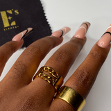 18k gold stainless steel rings worn on the middle and index finger. Double Band Stackable Ring (Upgraded) by E's Element.