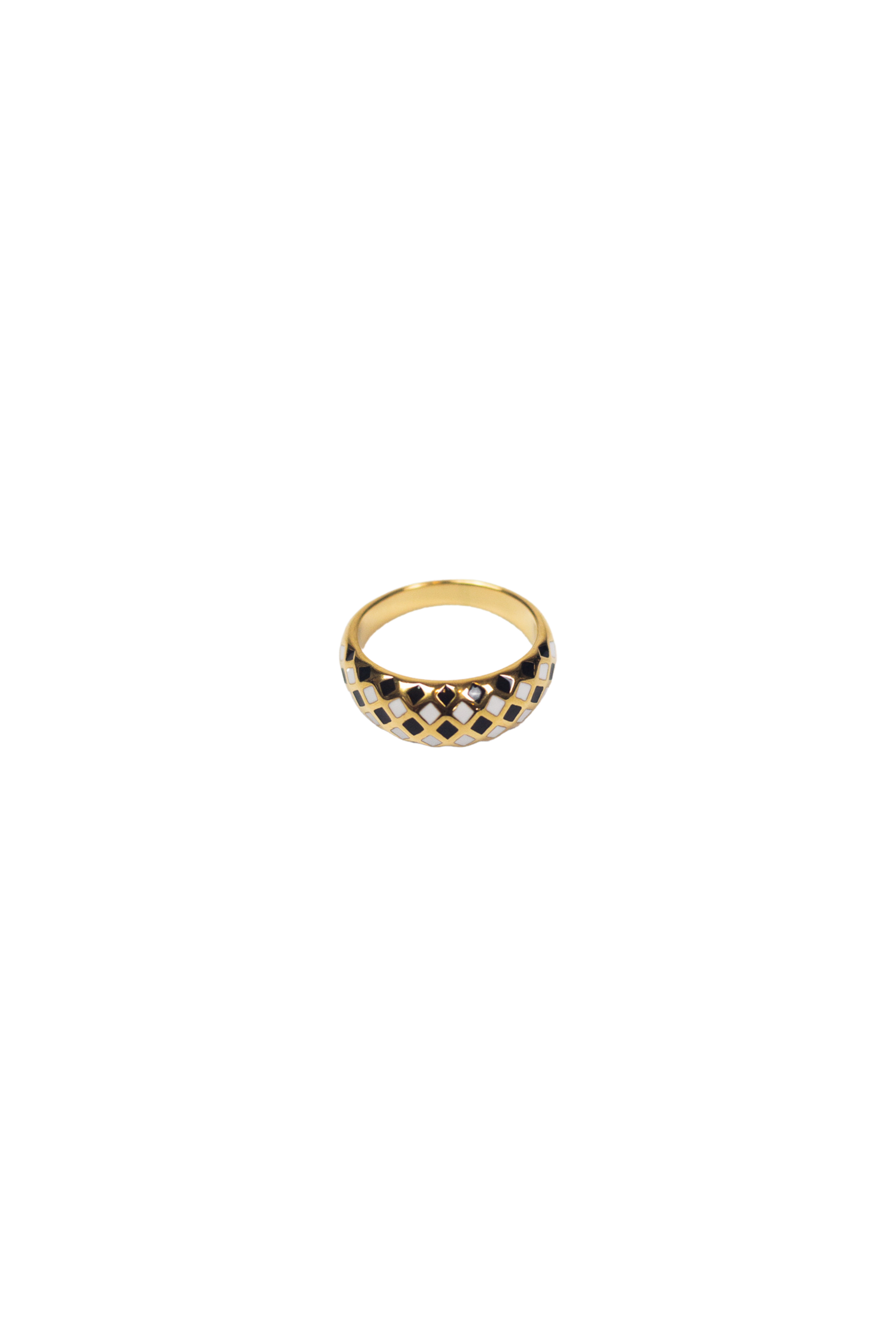 18k gold ring with black and yellow diamond dots. Minimalist Resin Ring by E's Element.