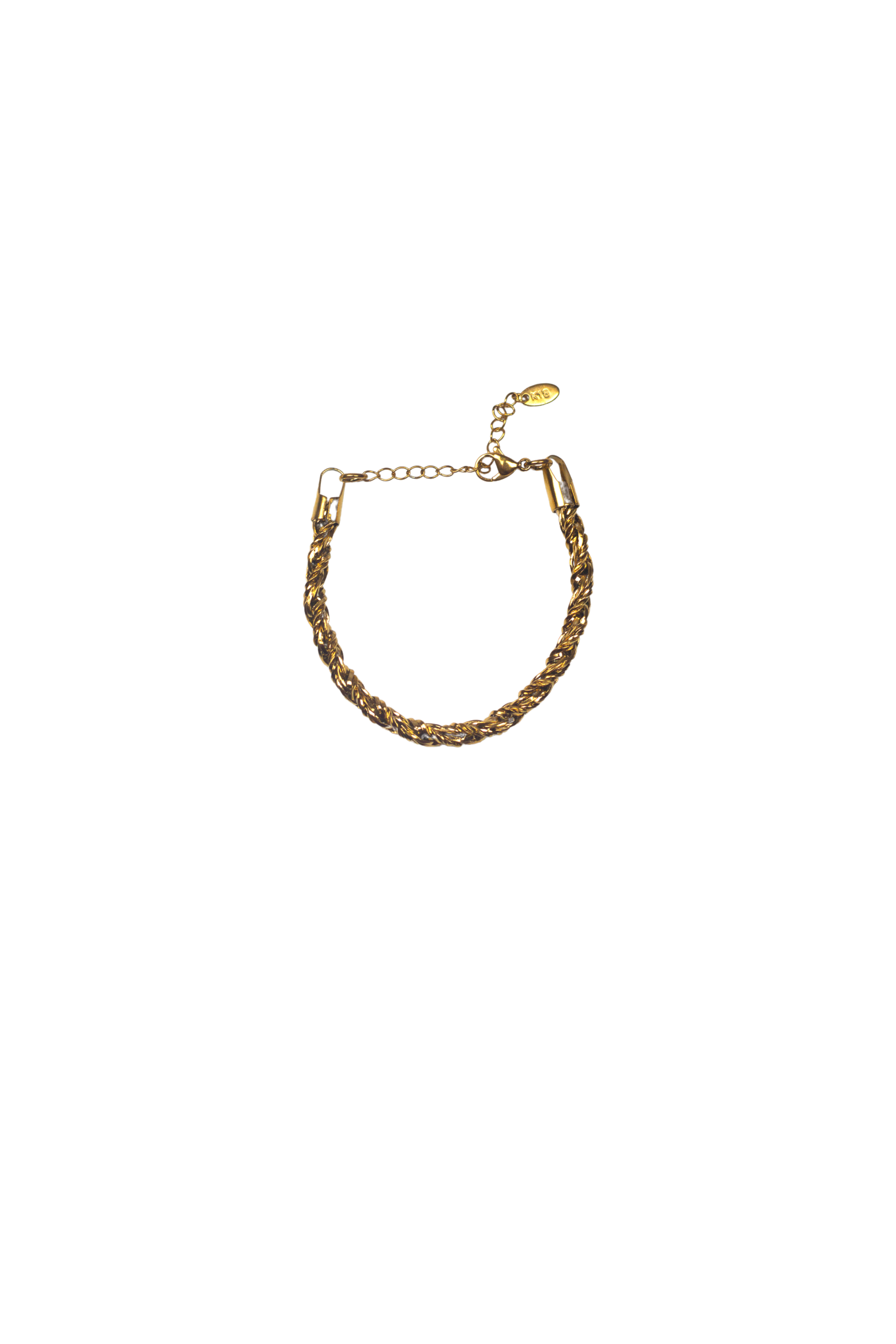 Stainless steel gold twist chain bracelet. The bracelet has a rounded clasp. Named "The Toyo" Twist Set by E's Element.